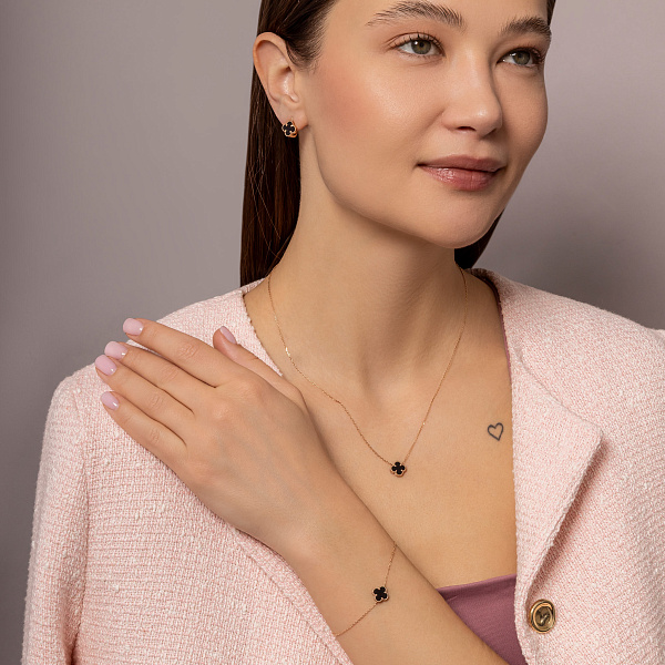 Золоте кольє Конюшина з оніксом (арт. 361496/8о) – зображення 5