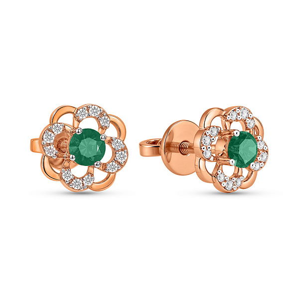 Пусеты из золота с изумрудом и бриллиантами (арт. Т011086и) – изображение 1