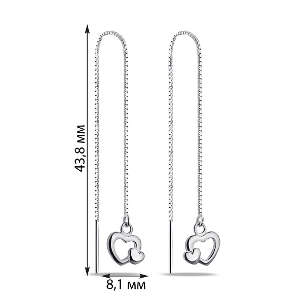 Серебряные серьги-протяжки Сердца (арт. 7502/9679) – изображение 2