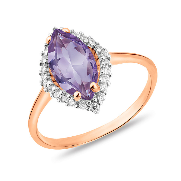 Каблучка з червоного золота з аметистом і фіанітами (арт. 152769А) – зображення 1