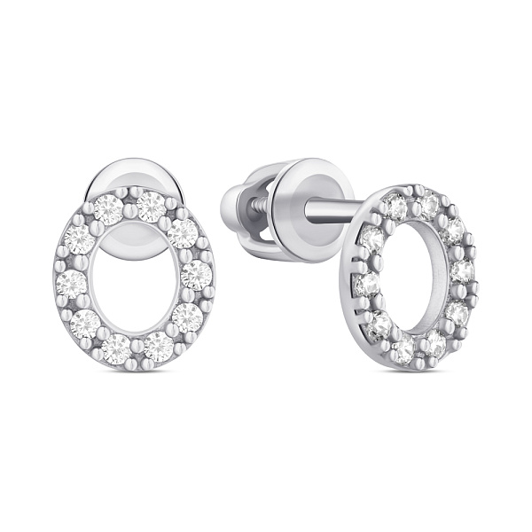 Серебряные пусеты с дорожкой из фианитов (арт. 7518/1094всю) – изображение 1