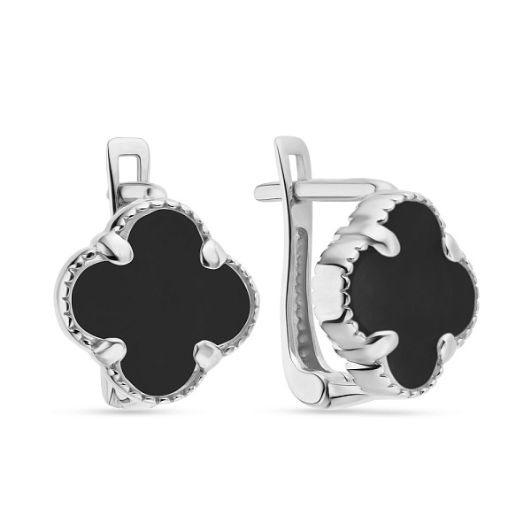 Серьги из белого золота с ониксом (арт. 106087/10бо) – изображение 1