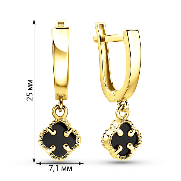 Золоті сережки-підвіски з оніксом (арт. 108596/7жо) – зображення 2
