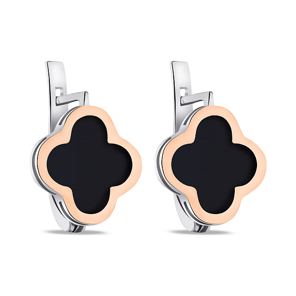 Серебряные серьги Клевер с ониксом (арт. 7202/497/1осю) – изображение 1