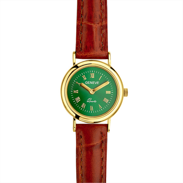 Золотые кварцевые часы с кожаным ремешком (арт. 260235жзкр) – изображение 2