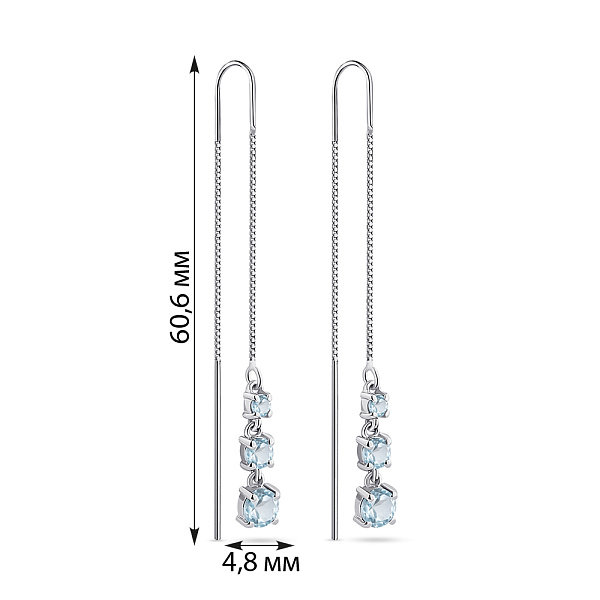 Длинные серебряные серьги-протяжки с топазами (арт. 7502/2167419Пг) – изображение 2