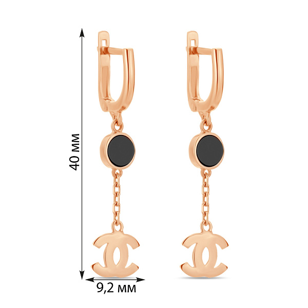 Серьги-подвески из красного золота с ониксом (арт. 106499о) – изображение 2