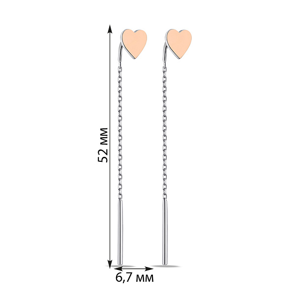 Серьги-протяжки Сердечки из серебра с золотыми накладками (арт. 7202/594сю) – изображение 2