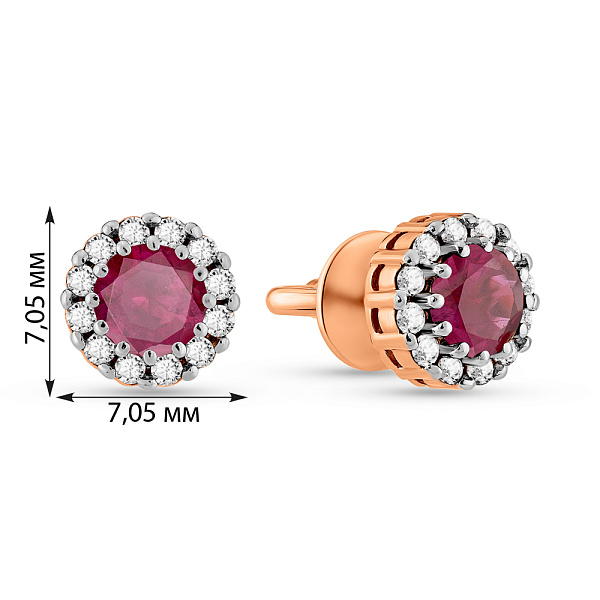 Золотые серьги пусеты с рубинами и бриллиантами (арт. Т011078р) – изображение 4