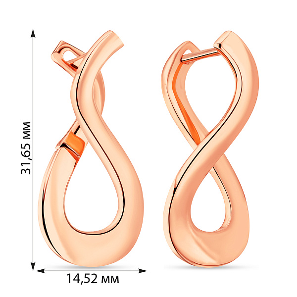 Золотые серьги в красном цвете металла (арт. 108524) – изображение 2
