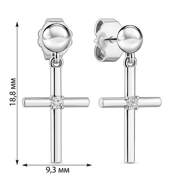 Срібні сережки-пусети Хрестики з фіанітами (арт. 7518/7236) – зображення 2
