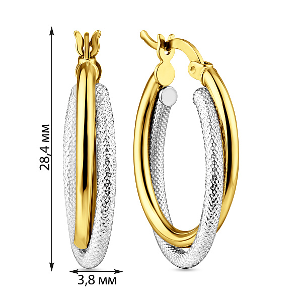 Серьги-кольца из желтого и белого золота (арт. 100488/30жб) – изображение 2