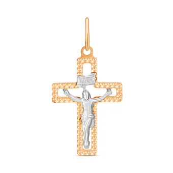 Хрестик з розп'яттям з комбінованого золота (арт. 500510)