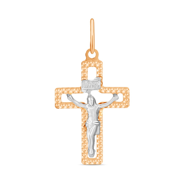 Хрестик з розп'яттям з комбінованого золота (арт. 500510) – зображення 1