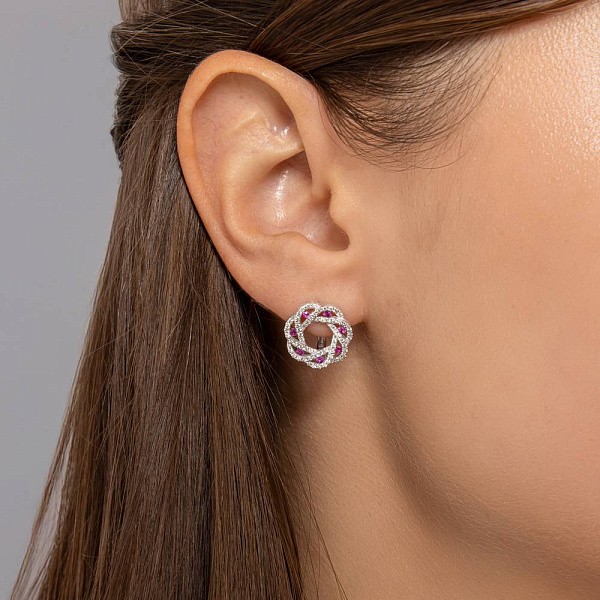 Золоті сережки з рубінами та діамантами (арт. 2190380202р) – зображення 2