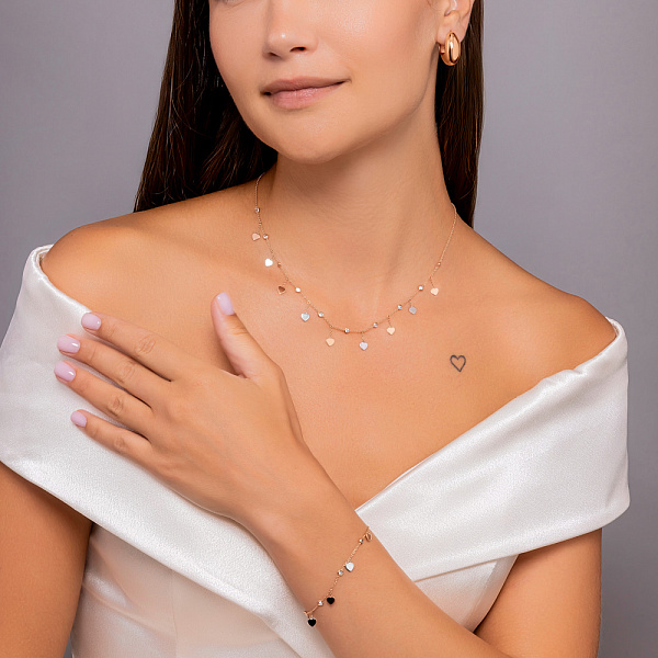 Золотое колье Сердца с фианитами (арт. 352993р) – изображение 4