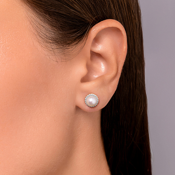 Золоті сережки пусети з перлами і фіанітами (арт. 110194) – зображення 2