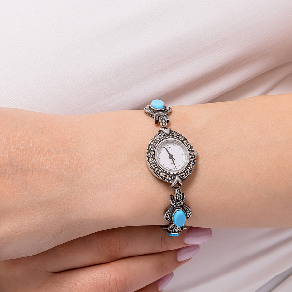 Серебряные часы с бирюзой (арт. 7426/061мркБ) – изображение 2