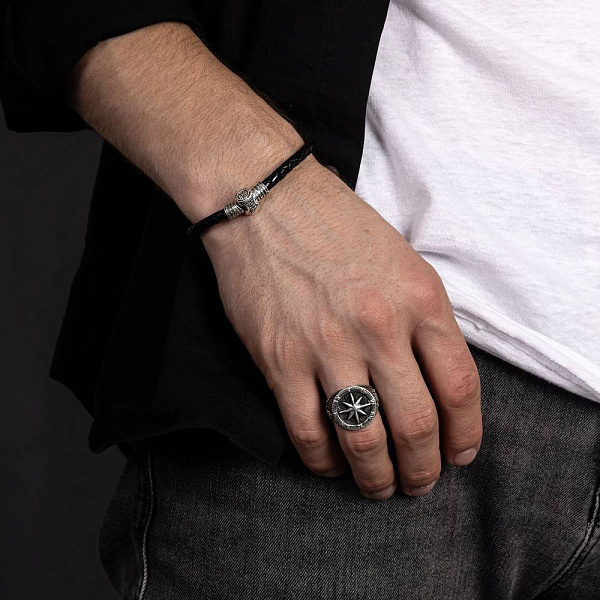 Браслет из кожи с серебряным замком (арт. 7609/А151брю) – изображение 2