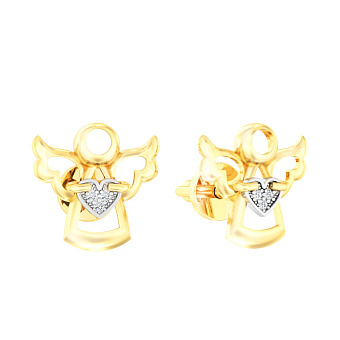 Фото Золоті сережки пусети «Янголи» з фіанітами (арт. 110582ж)