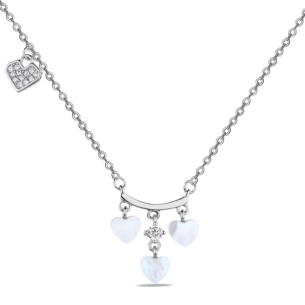 Серебряное колье Сердечки с перламутром и фианитами (арт. 7507/1946п) – изображение 1