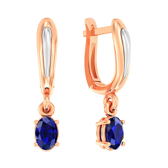 Фото Золотые серьги с подвесками и сапфиром (арт. 111056Пс)