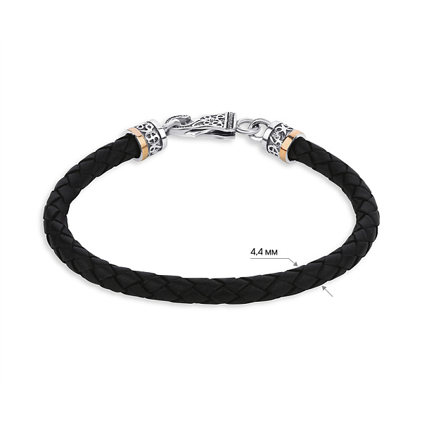 Браслет из кожи с серебряными вставками (арт. 7209/1168Б) – изображение 2