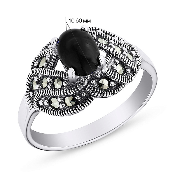 Каблучка срібна з оніксом і марказитами (арт. 7401/3997мкро) – зображення 2