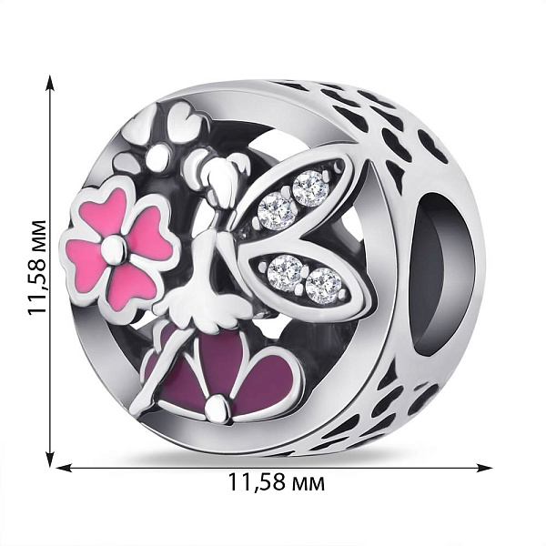 Серебряный шарм с эмалью и фианитами (арт. 7903/3295ерф) – изображение 2