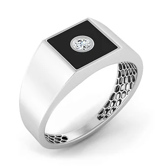 Золотая печатка с эмалью и бриллиантом (арт. К170089010беч)