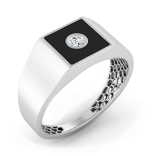 Золотая печатка с эмалью и бриллиантом (арт. К170089010беч) – изображение 1