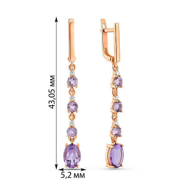 Золоті сережки з аметистом та фіанітами (арт. 110691Па) – зображення 3
