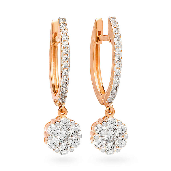 Золотые серьги с подвесками и фианитами (арт. 110389) – изображение 1