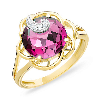 Каблучка з жовтого золота з кварцом і фіанітами (арт. 140674Пжр)