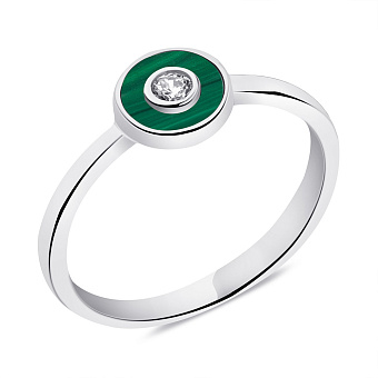 Серебряное кольцо с малахитом и фианитом (арт. 7501/6727млх)