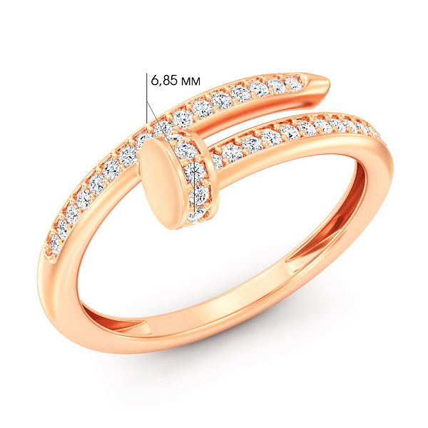 Кольцо Гвоздь из красного золота с фианитами (арт. 140057) – изображение 4