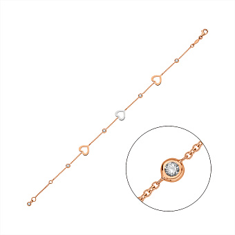 Золотой браслет Сердца с фианитами (арт. 3261352кб)