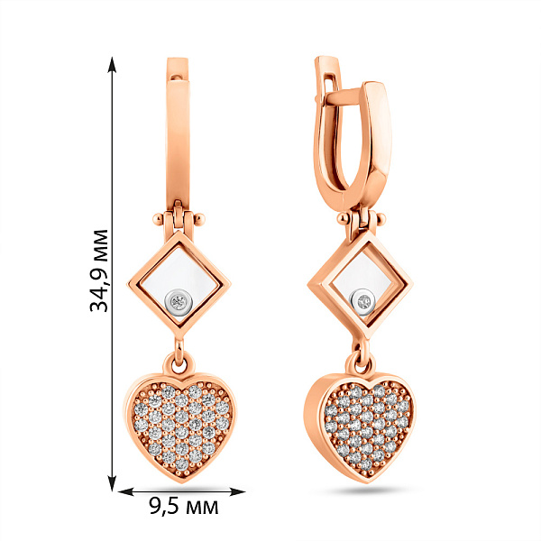 Золотые серьги-подвески с фианитами (арт. 106104) – изображение 2