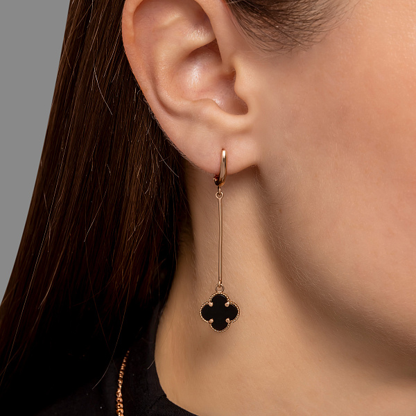 Золоті сережки з оніксом (арт. 110716/10о) – зображення 2