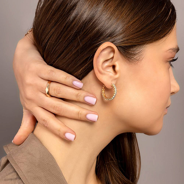 Серьги-кольца из красного золота с фианитами (арт. 1091650/25) – изображение 3