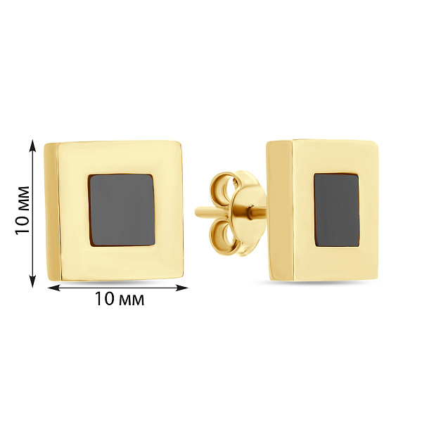 Серьги-пусеты из желтого золота «Квадраты» с ониксом (арт. 106744жо) – изображение 2
