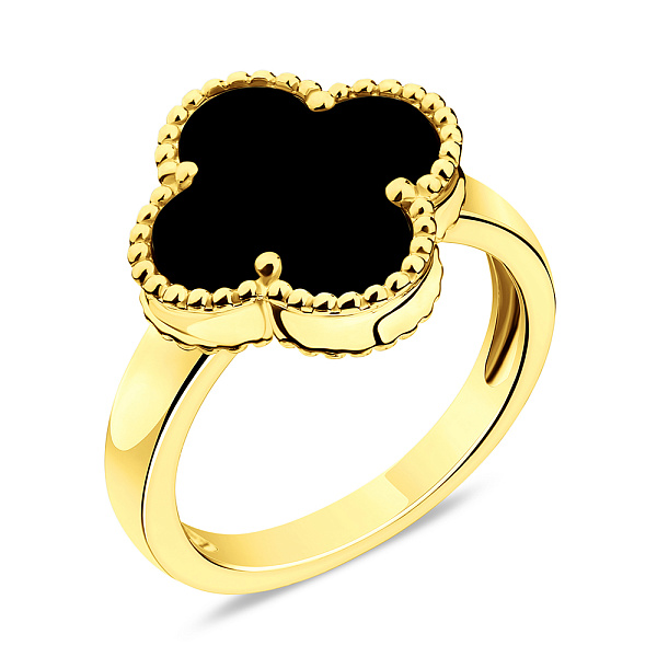 Серебряное кольцо Клевер с ониксом (арт. 7501/5280/15жо) – изображение 1