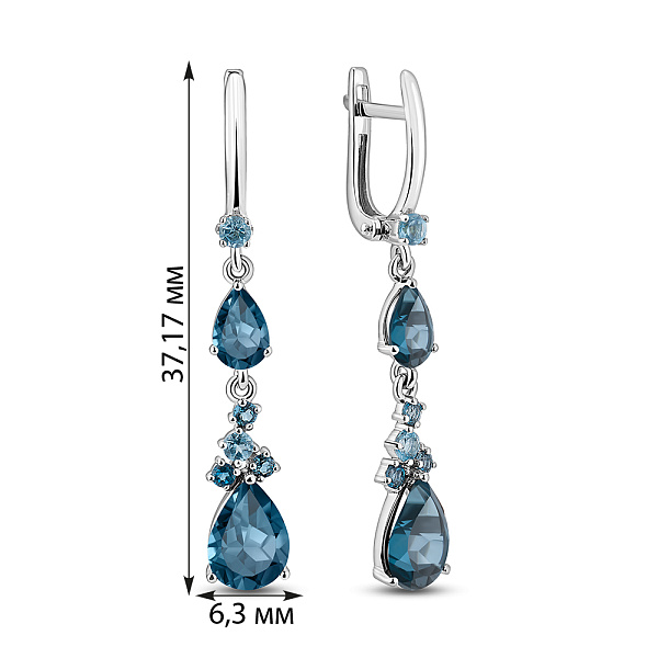 Золоті сережки-підвіски з топазом Лондон (арт. 111119Пбл) – зображення 3