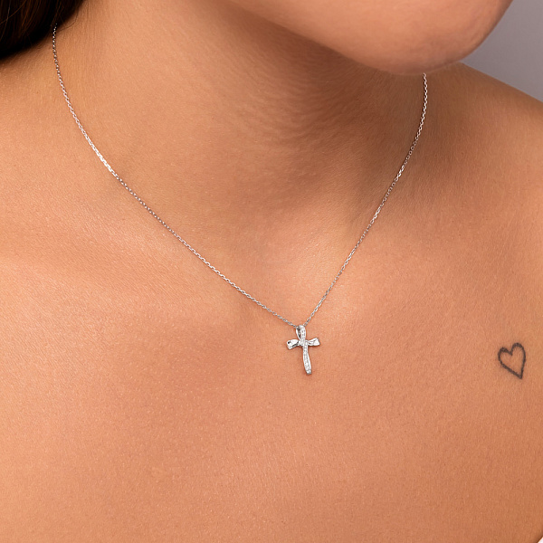 Кольє Хрестик з білого золота з діамантами (арт. Ц011468005б) – зображення 3
