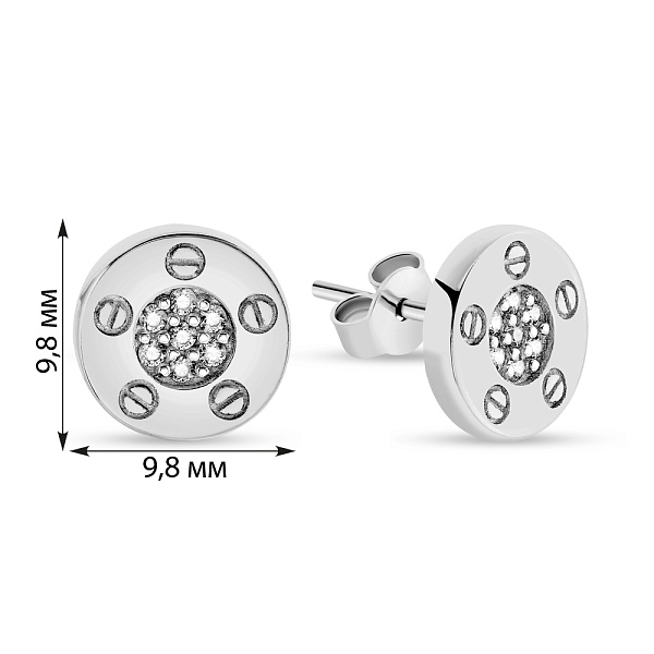 Сережки-пусети з білого золота з розсипом фіанітів (арт. 107315б) – зображення 2