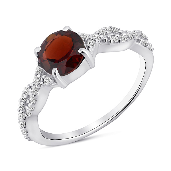 Серебряное кольцо с гранатом и фианитами (арт. 7501/1957950Г) – изображение 1