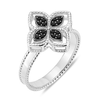 Фото Серебряное кольцо Цветок с черными фианитами (арт. 7501/8347/15ч)