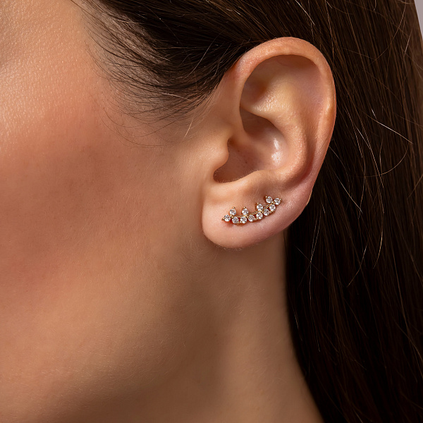 Сережки-клаймбери з червоного золота з фіанітами (арт. 110669) – зображення 3