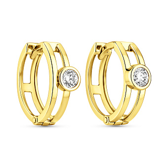 Фото Серьги-колечки из желтого золота с фианитами (арт. 111073ж)