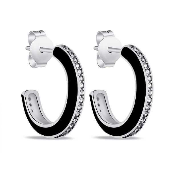 Серьги из серебра с фианитами и эмалью (арт. 7518/6700еч) – изображение 1